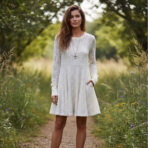 Free People Ivory Lace Long Sleeve Dress